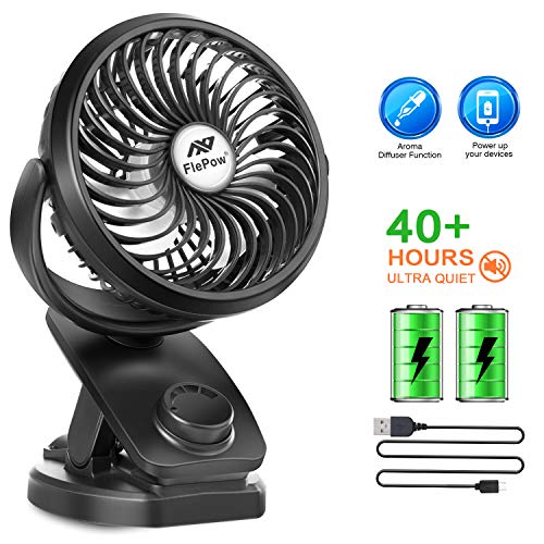Battery Operated Clip Fan - 40 Hours Portable Mini Desk Fan with Rechargeable 4400mA Battery, USB Powered for Office Outdoor Travel (2019 Upgrade)