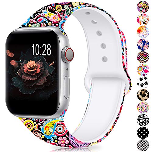 Humenn Compatible with Apple Watch Band 38mm 40mm 42mm 44mm,Soft Silicone Fadeless Pattern Printed Replacement Bands for iWatch Series 1,2,3,4