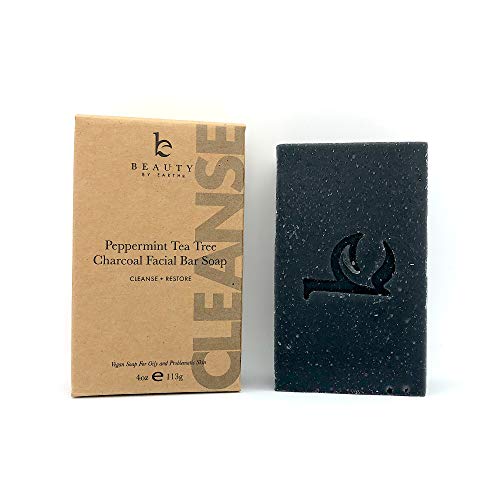 Charcoal Face Wash Bar Soap - Peppermint Tea Tree Antibacterial Soap Bar Facial Cleanser for Oily Skin, Black Soap Face Cleanser, Acne Cleanser, Natural Soap, Acne Face Wash, Women & Mens Face