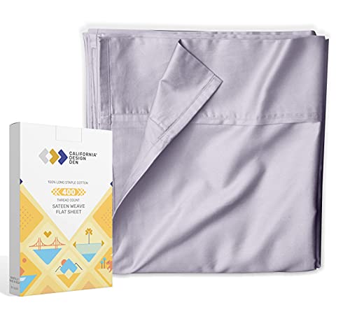 Book Cover King Flat Sheets Sold Separately Soft & Durable, 100% Cotton, 400 Thread Count Sateen, Smooth & Breathable Top Sheet Only (Lavender Gray)