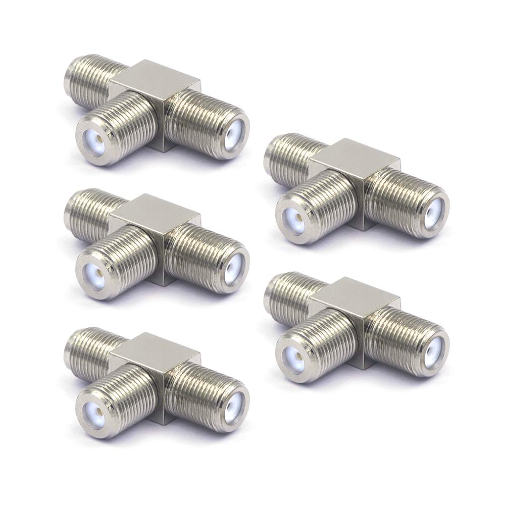 VCE 5-Pack F-Type RG6 Female to 2 Female 3-Way Coax Cable Splitter Adapter F-Type Connector for Video VCR Antenna TV Cable Satellite