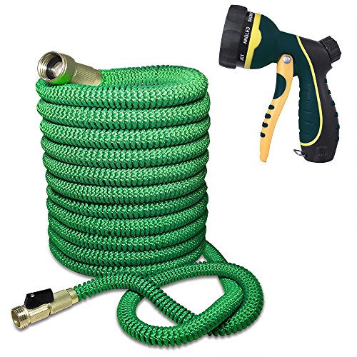 Bluebala Flexible and Expandable Garden Hose - Strongest Triple Latex Core with 3/4" Connectable Solid Brass Fittings Free 8 Function Spray Nozzle, Kink Free Collapsible Water Hose (50 FT)