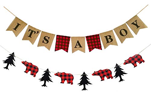Lumberjack Baby Shower Banner, Lumberjack Theme Banner and It's a Boy Banner Garland Party Supplies for Baby Shower & Kid Birthday Party Decoration