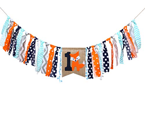 WAOUH Fox 1st Birthday for Highchair Banner - Woodland Animals for Cake Smash Party,First Birthday Decorations for Photo Booth Props,Birthday Souvenir and Gifts for Babys (Fox 1ST Birthday)