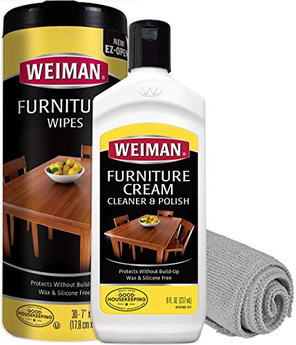 Book Cover Weiman Wood Cleaner Conditioner Polish and Wipes with Microfiber Cloth - Use On Furniture, Wood Table Cleaner, Cabinet Restorer, Deep Conditioning and Polishing Wood Surfaces