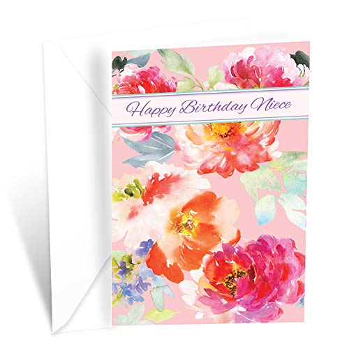 Floral Happy Birthday Greeting Card For Niece | Made in America | Eco-Friendly | Thick Card Stock with Premium Envelope 5in x 7.75in | Packaged in Protective Mailer | Prime Greetings