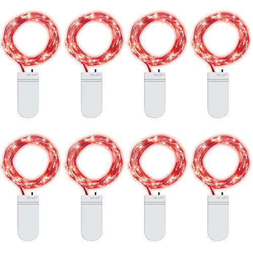 Cotcool 8 Pack Red 7.2ft 20 Led Fairy Lights Battery Operated Starry String Light Firefly Lights for Costume Wedding Bedroom Halloween Christmas Easter Party Table Decor