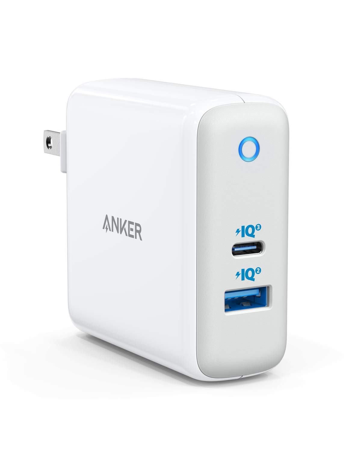 Anker 60W PIQ 3.0 & GaN Tech Dual Port Charger, PowerPort Atom III (2 Ports) Travel Charger with a 45W USB C Port, for USB-C Laptops, MacBook, iPad Pro, iPhone, Galaxy, Pixel and More White