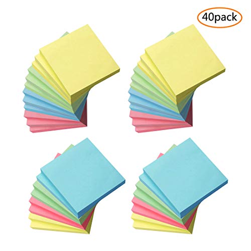 Book Cover Sticky Notes, 3x3 Inches Sticky Note Self-Sticky Notes Pad Post at Office, 100 Sheets/Pad, 4 Colors, Pack of 40 (Mixed)