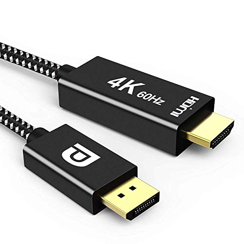 Onvian DisplayPort to HDMI Cable 6.6ft Nylon Braided Gold-Plated 4K 60Hz UHD Unidirectional DP to HDMI Cable - Aluminum Shell