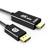 Onvian DisplayPort to HDMI Cable 6.6ft Nylon Braided Gold-Plated 4K 60Hz UHD Unidirectional DP to HDMI Cable - Aluminum Shell