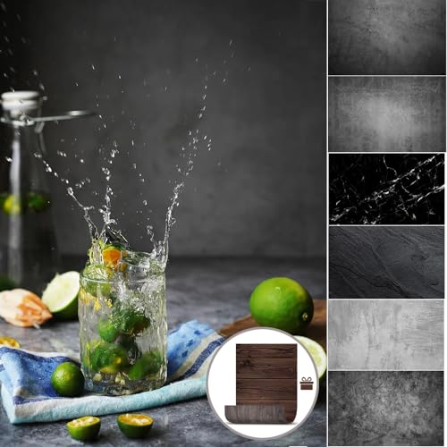 Evanto 22x35Inch Darkness Background Kit for Food Photogarphy and Video, Flat Lay Backdrops, Black Cement & Marble &Wood Texture