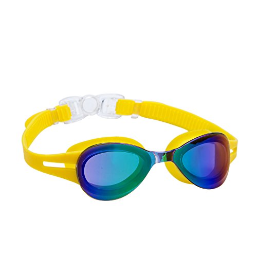 ROTERDON Kid Swim Goggles, Swimming Goggles for Children and Teenagers, Leak Proof Anti-Fog UV Protection Mirrored Lenses Youth Swim Glasses Yellow
