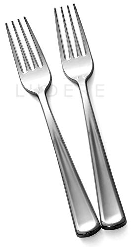 50 Piece Premium Silver Plastic Forks | Extra Heavy Duty with Bright Shiny Finish | Convenient and Strong Cutlery | Ludere Elegant Disposable Forks Silverware