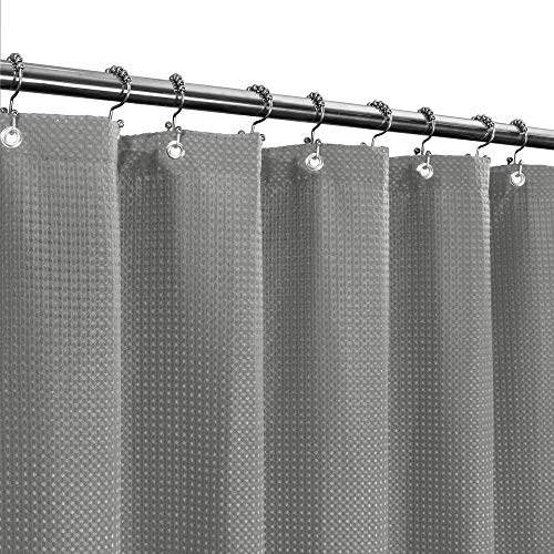 Book Cover Long Fabric Waffle Weave Shower Curtain 78 inch Height, Hotel Luxury Spa, 230 GSM Heavy Duty, Water Repellent, Machine Washable, Gray Pique Pattern, 71x78