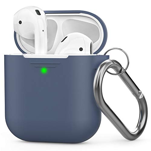 AhaStyle Silicone Case Cover [Front LED Visible] Compatible with Apple AirPods 2 (2019) Included Carabiner(Navy Blue)