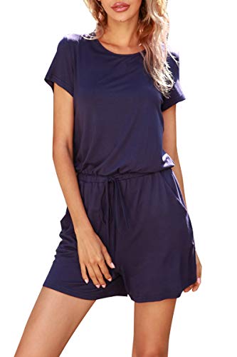 LAINAB Women's Casual Summer Short Sleeve Playsuit Jumpsuits Rompers Shorts with Pockets