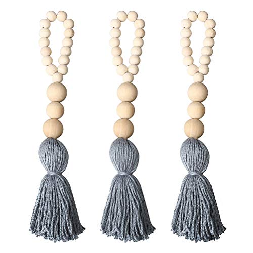 Pengxiaomei 3pcs Farmhouse Beads with Tassels, Wall Hanging Decor Wood Bead Graland Natural Prayer Beads