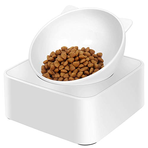 UPSKY Cat Dog Bowl Raised Cat Food Water Bowl with Detachable Elevated Stand Pet Feeder Bowl No-Spill, 0-30°Adjustable Tilted Pet Bowl Stress-Free Suit for Cat Dog ... (White)
