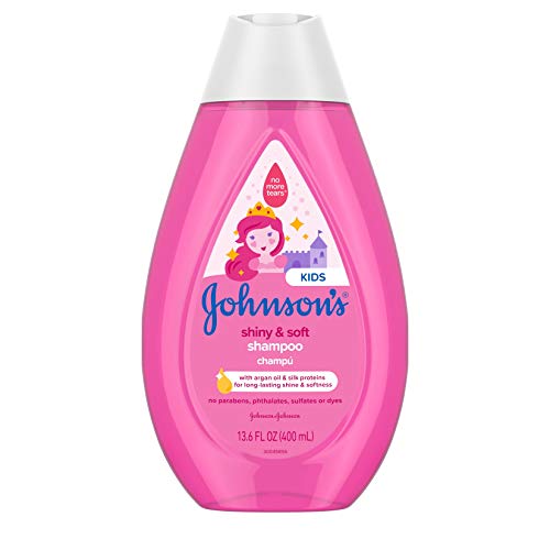 Johnson's Shiny & Soft Tear-Free Kids' Shampoo with Argan Oil & Silk Proteins, Paraben-, Sulfate- & Dye-Free Formula, Hypoallergenic & Gentle for Toddler's Hair, 13.6 fl. oz