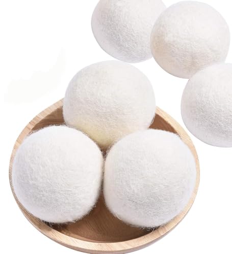 Wool Dryer Balls Organic, 6 Pack XL Natural Fabric Softener 100% New Zealand Wool, Chemical Free Eco Wool Dryer Balls Laundry, Handmade Reusable Balls Reduce Wrinkles & Shorten Drying Time