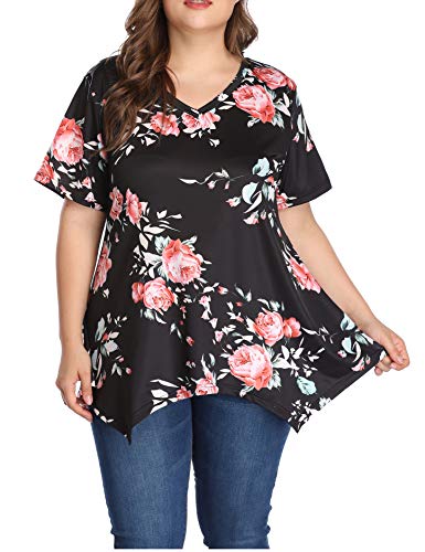 Shiaili Flowy Plus Size Tops for Women Asymmetrical Floral Fall Blouse Shirts