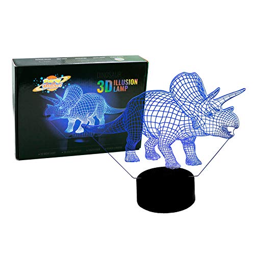 PartyPlanet Dinosaur Night Light, 3D Illusion Lamp, Dinosaur Gifts with 16 Unique Colors and Remote Control, Dinosaur Triceratops, Night Light for Kids, Birthday Gifts for Boys Girls Kids Baby