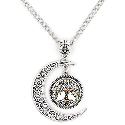 SPHTOEO Moon the Tree of Life Glass Pendant Long Chain Blessing Necklace