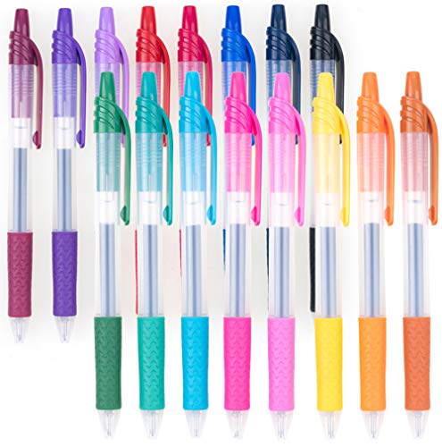 Colored Gel Pens,16 Colors Retractable Gel Ink Pens with Soft Grip, Medium Point, Perfect for Adults and Kids Journal Notebook Planner, Writing, Coloring in Office and School by Courise