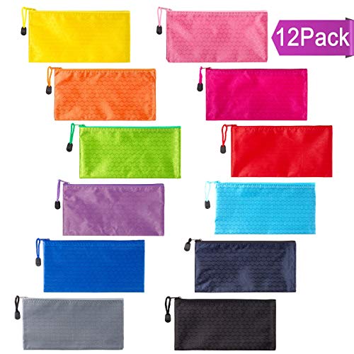lyivssuy 12 PACK Zipper Pouch Bag 12 Colors Waterproof Pencil Pouch Bag for Cosmetic Makeup Travel Accessories Bag and Office Supplies