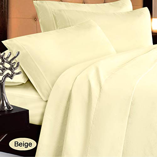 HYNAWIN Queen Size Bed Sheet Set with 14 in Deep Pocket Ultra Soft Microfiber Bed Sheets - 4 Piece - 1 Fitted Sheet, 1 Bed Sheet and 2 Pillowcases (Queen, Beige)