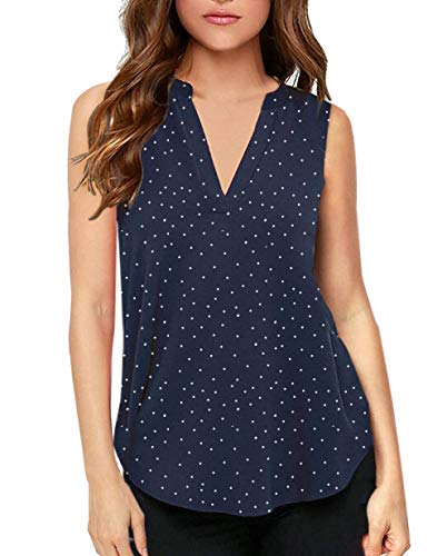 XinYiZhan Women's Polka Dot Sleeveless Blouse Asymmetrical Hem Shirt Top