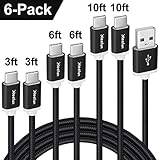 CLEEFUN USB C Cable [6-Pack, 3/3/6/6/10/10 ft], Fast Charging Nylon Braided Type C Charger Cord Compatible with Galaxy Note 10 10+ 9 8, S10e S10 S9 S8 Plus S10+ S9+, L-G G7 G6 G5 V40 V35 V30