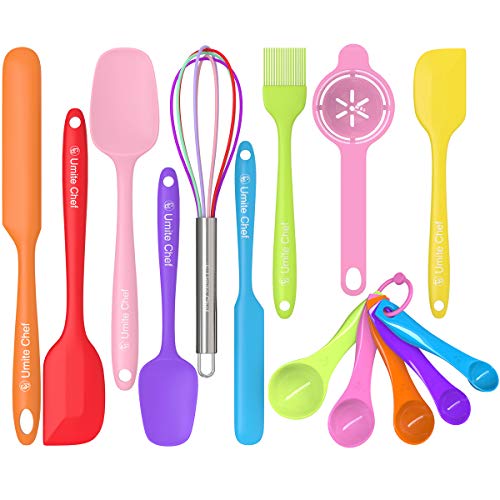 Silicone Spatula 14-piece Set, Umite Chef Mini Rubber Spatula Set-Versatile Tools Created for Baking and Mixing-One Piece Design, Non-Stick & Heat Resistant-Stainless Steel Core (Multicolor)