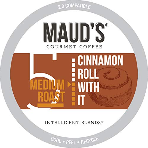 Maud's Cinnamon Roll Flavored Coffee (Cinnamon Roll With It), 60ct. Recyclable Single Serve Coffee Pods - Richly Satisfying Arabica Beans California Roasted, K-Cup Compatible Including 2.0