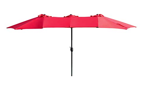 LOKATSE HOME Double-Sided Market Patio Outdoor Umbrella 15 Feet Garden Aluminum Twin Sun Canopy with Crank, 2 Middle Red