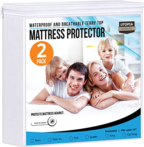 Utopia Bedding Premium Waterproof Mattress Protector 200 GSM, Mattress Cover, Breathable, Fitted Style with Stretchable Pockets (Pack of 2, Twin)