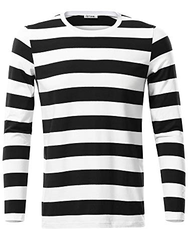 VETIOR Men‘s Basic Striped Long Sleeve Casual Cotton T-Shirt