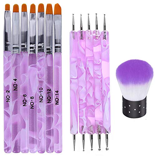 13 PCS UV Gel Acrylic Nail Art Brush Set, Kalolary Nail Art Tips Builder Brush Nail Painting Brush Pen Set Nail Art Dust Remover Brushes Powder for Acrylic Nail Art Design Dotting Painting Pen
