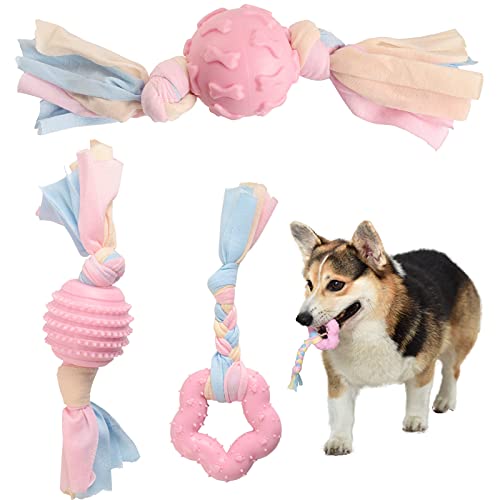 Book Cover Puppy Toys for Teething,Dog Toys for Small Dogs with Cotton Cloth Rope,Durable Puppy Teething Chew Toys for Small and Medium Dogs (3 Pcs Pink