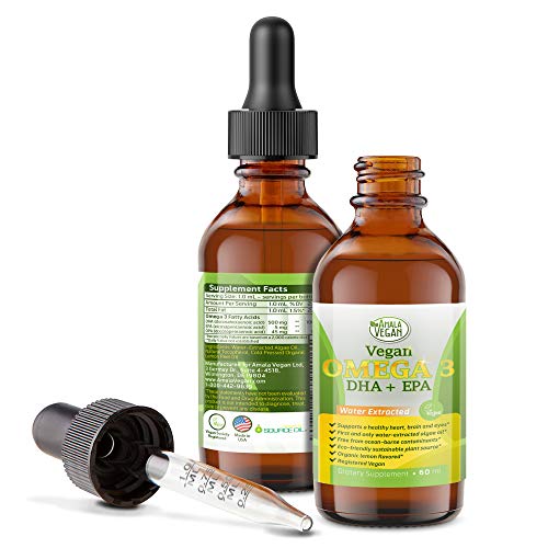 Book Cover Potent & Organic Vegan Omega 3 Liquid Supplement: Better Than Fish Oil! Plant Based Water Extracted Algae Oil- DHA EPA DPA Fatty Acids- Non GMO- Supports Immune, Heart, Brain & Joint Health-60 Doses