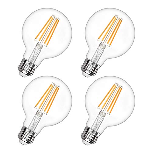 G25 Led Edison Bulb Dimmable LED Globe Light Bulb 60W Equivalent 2700K Soft White 600LM 6W Led Filament Bulb E26 Standard Base Decorative Vanity Bulbs for Makeup Mirror, Bathroom, 4 Pack, by Boncoo