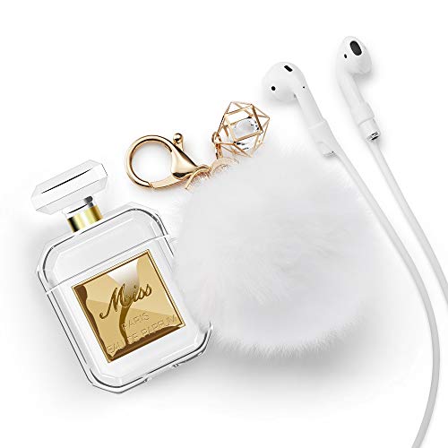 Lastma AirPods Case for Girls Cute Perfume Bottle Case Silicone Soft Shockproof AirPods 2 Case Cover with Fur Ball Keychain Strap Design for Girls and Women - Perfume Bottle Rose Gold