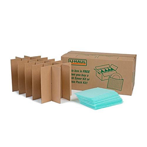 U-Haul Glass Pack Kit - Includes 24-1/8" x 12" x 11" Box, 1 Cell Divider Unit, and 18 Foam Pouches (Value Pack of 3)