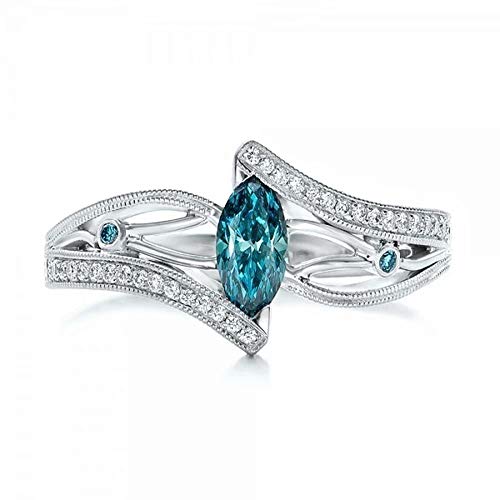 Potelin Premium Quality Women's 925 Sterling Silver Crystal Filled Round Shape Ring Jewelry Blue,9