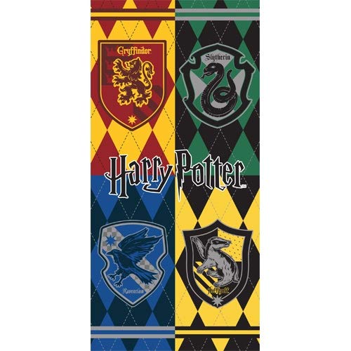 Book Cover Monogram Harry Potter Hogwarts Houses Crest, 28x58 Beach Towel