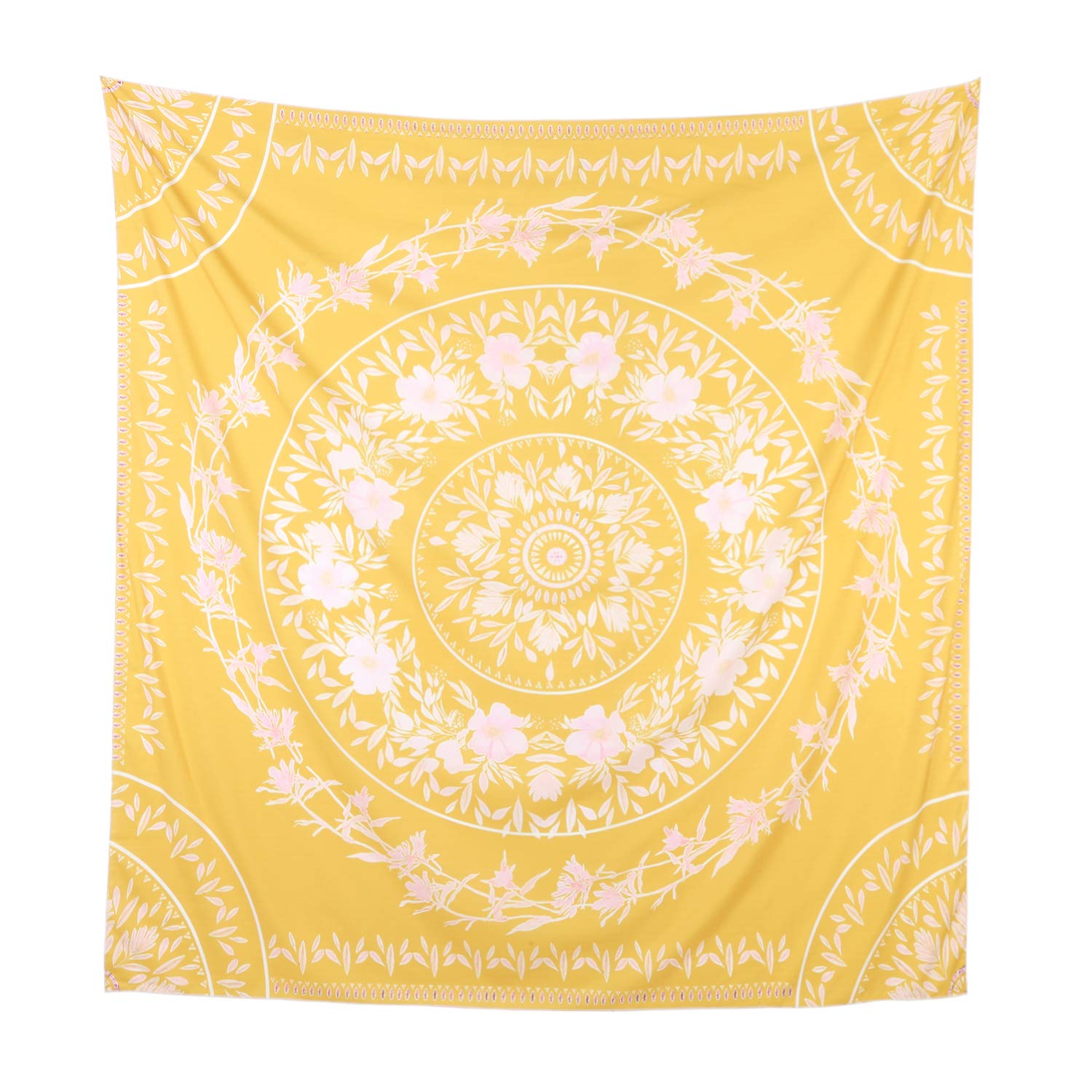 Simpkeely Sketched Floral Medallion Tapestry, India Yellow Wall Art Mandala Bohemian Hippie Wall Hanging Tapestries for Dorm Home Decoration 59” x 59”-Yellow