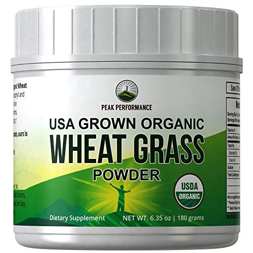 Organic Wheatgrass Powder by Peak Performance. Organic Wheat Grass Powder Vegan Superfood Supplement Rich in Fiber, Antioxidants and Chlorophyll. USA Grown, Non Irradiated, Non GMO, Gluten Free
