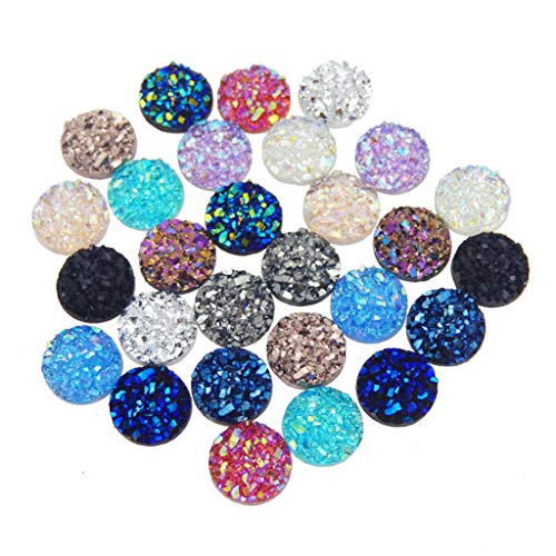 Book Cover 120 Pieces 12 Colors Round Flat Back Resin Cabochon Cameo Faux Druzy Cabochons for Jewelry Making (12mm)