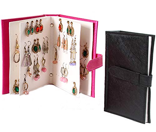 Book Cover Lawei 2 packs Earring Organizer Book - PU Leather Earring Holder Portable Travel Jewelry Boxes for Earring Storage